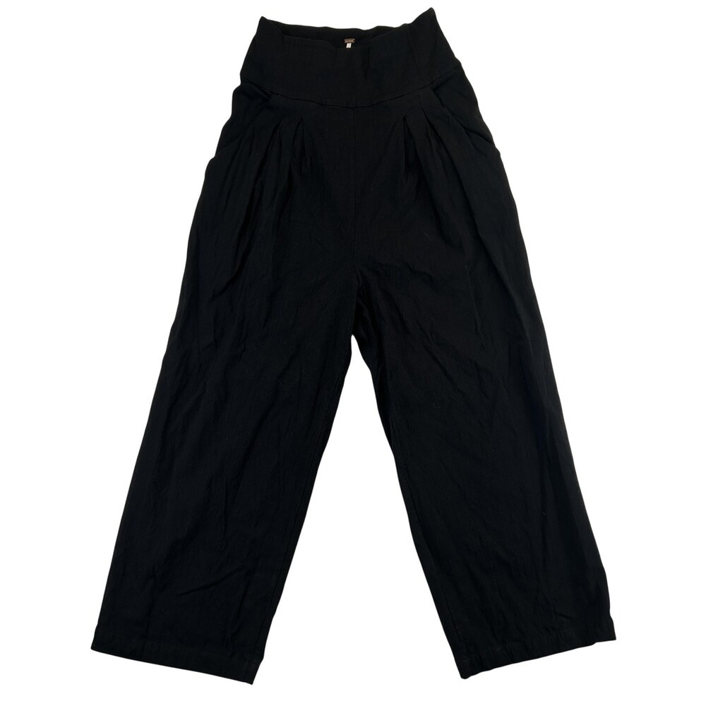 Free People Pants Womens 6 Crepe Wide Leg Crop Pleated Zip Pockets Relaxed Boho